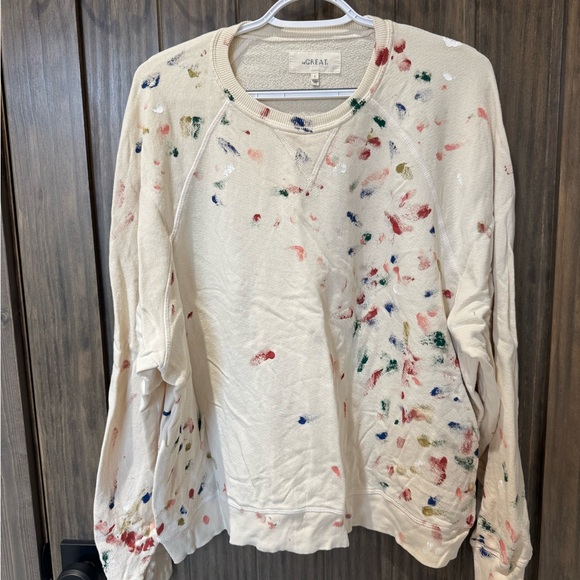 THE GREAT. Tops - THE GREAT. Cream Artistic Splatter Sweatshirt